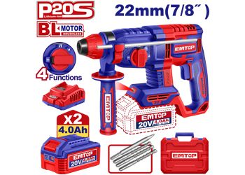 Emtop Akülü Kömürsüz Motor Kırıcı Delici Matkap 20 V 4.0 AH