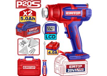 Emtop Akülü Dijital Sıcak Hava Tabancası 20 V 5.0 AH